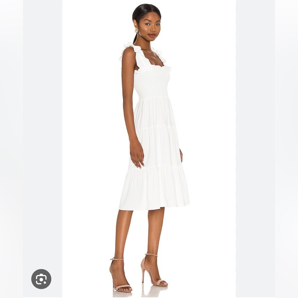 Amanda Uprichard Adelene Midi Dress Ivory Smocked - small - Picture 3 of 6
